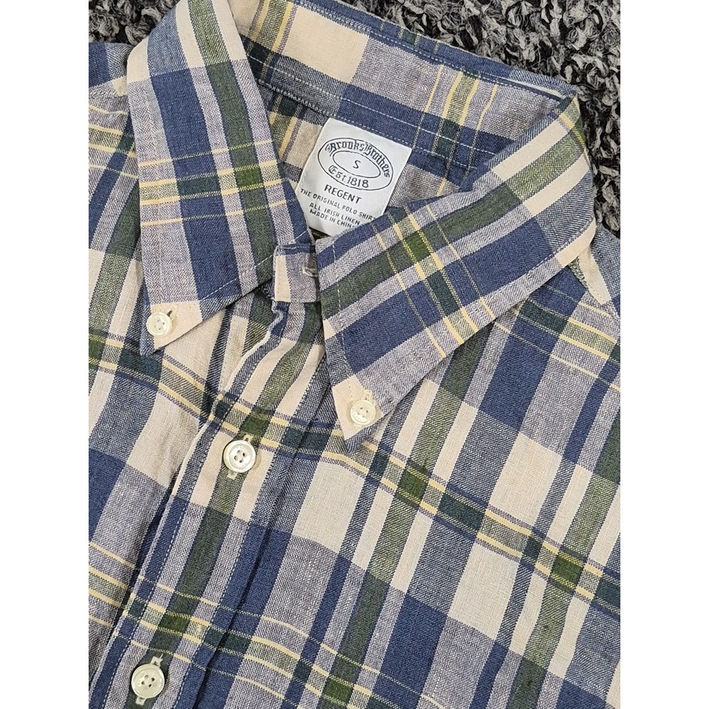 Brooks Brothers All Irish Linen Shirt‎ Mens Small Regent Button Down Plaid